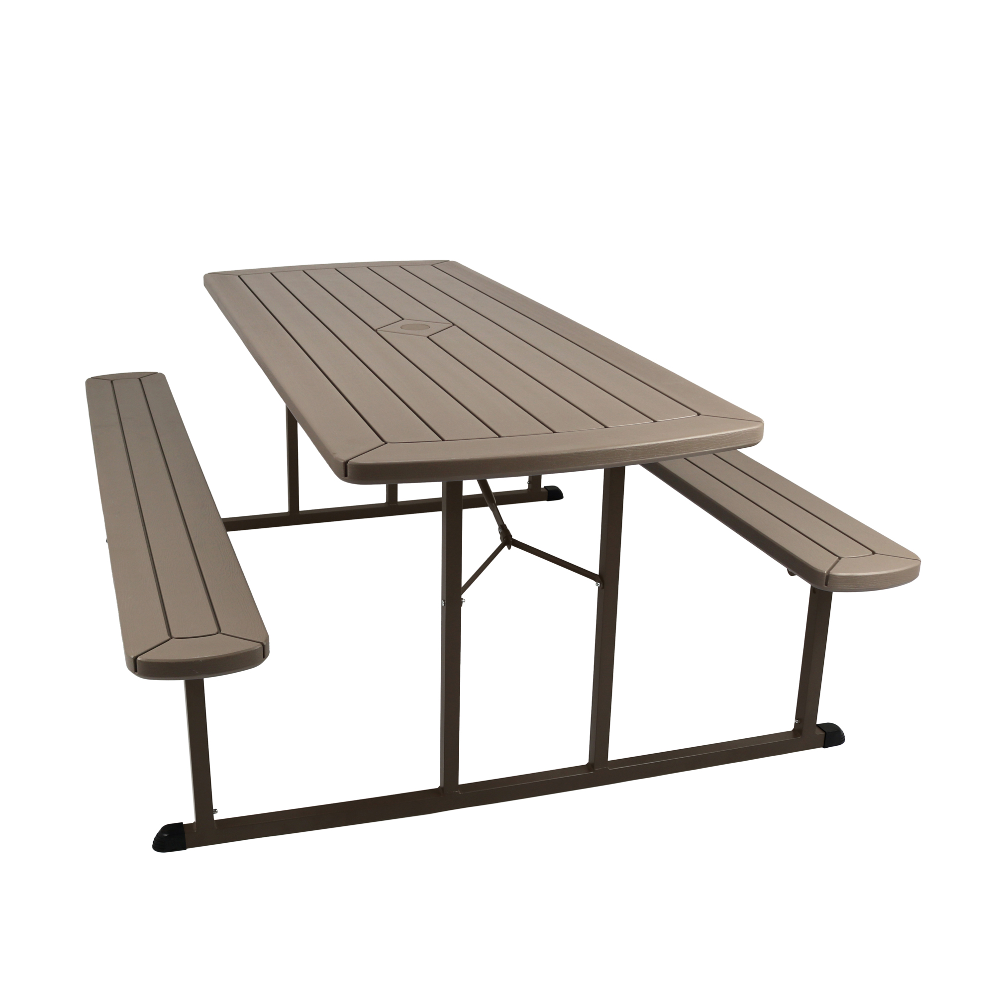 National Public Seating, Blow Molded Picnic Table Brown, Brown Frame, Table Shape Rectangle, Primary Color Brown, Height 29.5 in, Model# BMPT3072-BR03